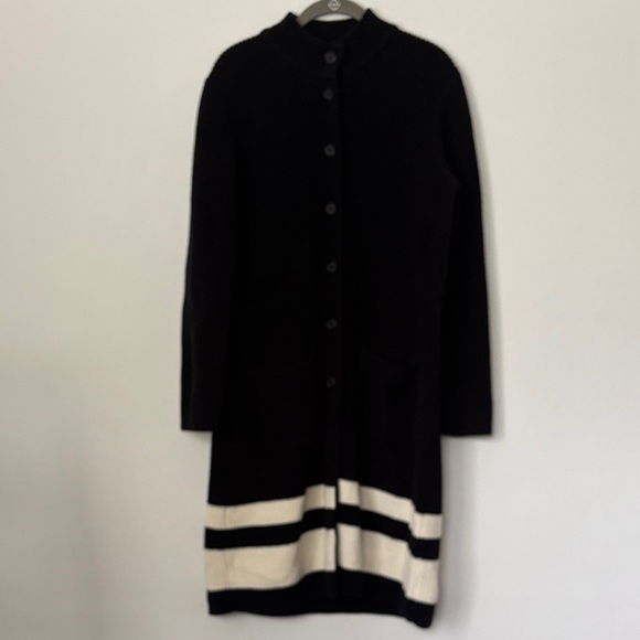 Ralph Lauren Black Long Cardigan with Cream Stripes - Picture 1 of 15